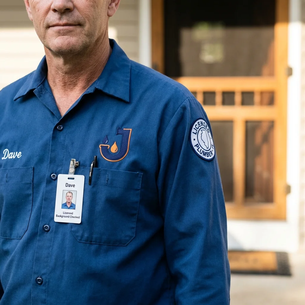 Licensed plumber showing ID badge in East Liverpool, OH