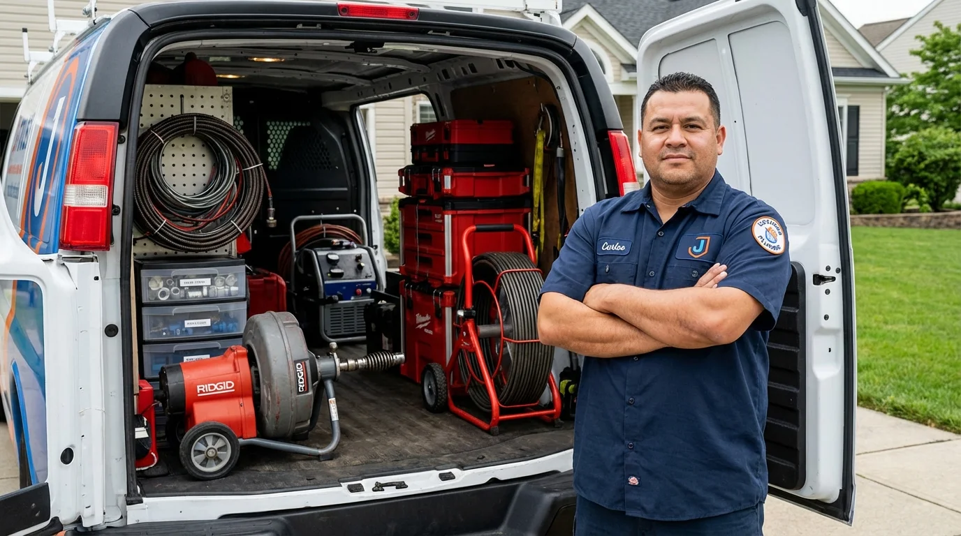 Professional drain cleaning equipment and Johns Plumbing LLC plumber in East Liverpool