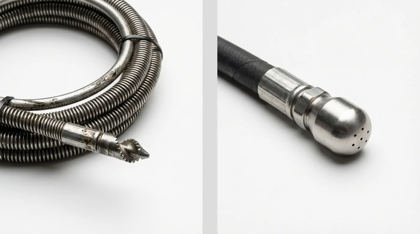 Drain snake cable and hydro jetting nozzle used for drain cleaning in East Liverpool, OH