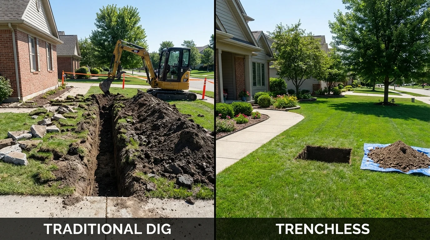 Trenchless sewer repair with minimal yard damage versus traditional excavation in East Liverpool, OH